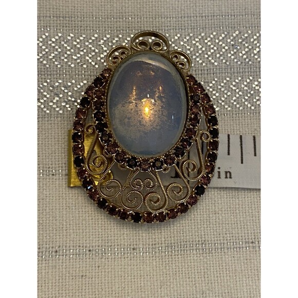 Vintage Glass Moonstone Purple Rhinestone Brooch Pin - Picture 2 of 9